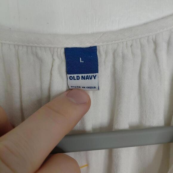 Old Navy Dress Womens L White Tiered Babydoll Beachy Travel Resort Vacation - Picture 5 of 9